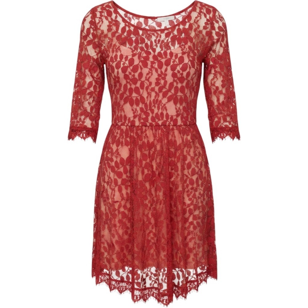 Free People Floral Mesh Lace Handkerchief Hem Dress Red Size 8